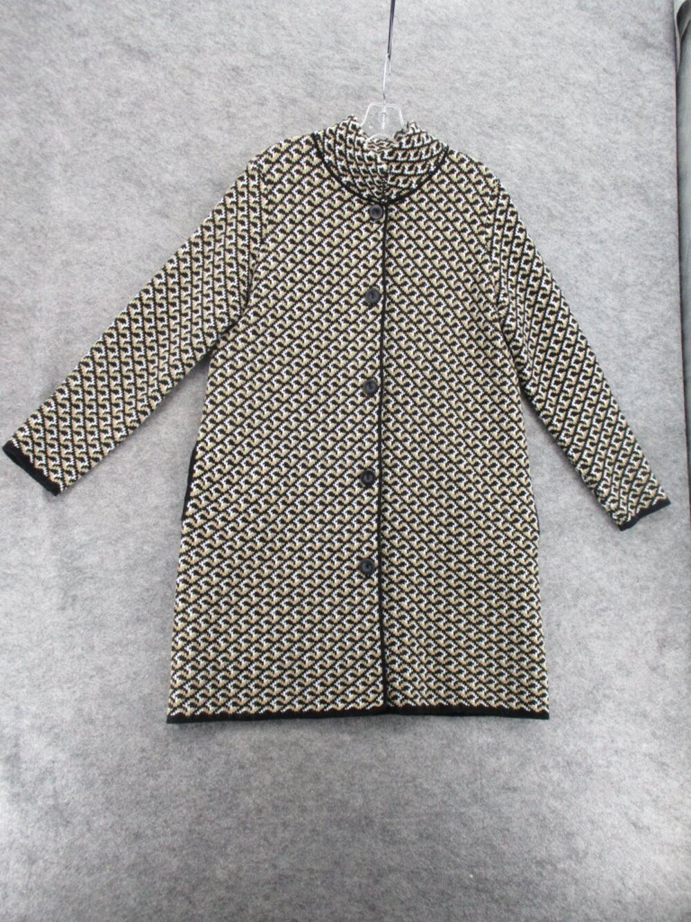 Gio Gio Sweater Coat Womens Large Black Gray Pattern Long Sleeves Cardigan Wool